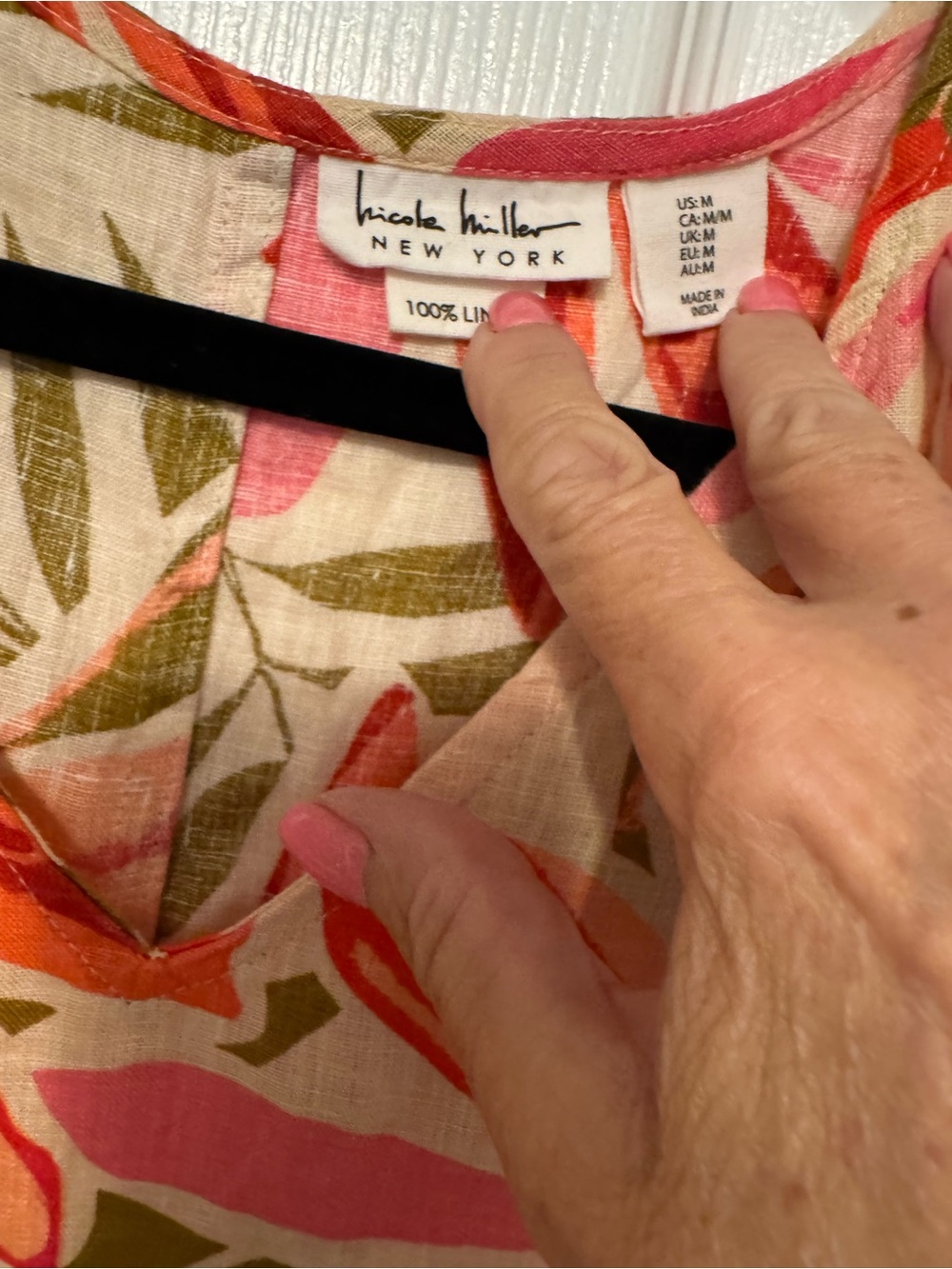 Nicole Miller Linen Mini Dress in Pink, Coral and Olive